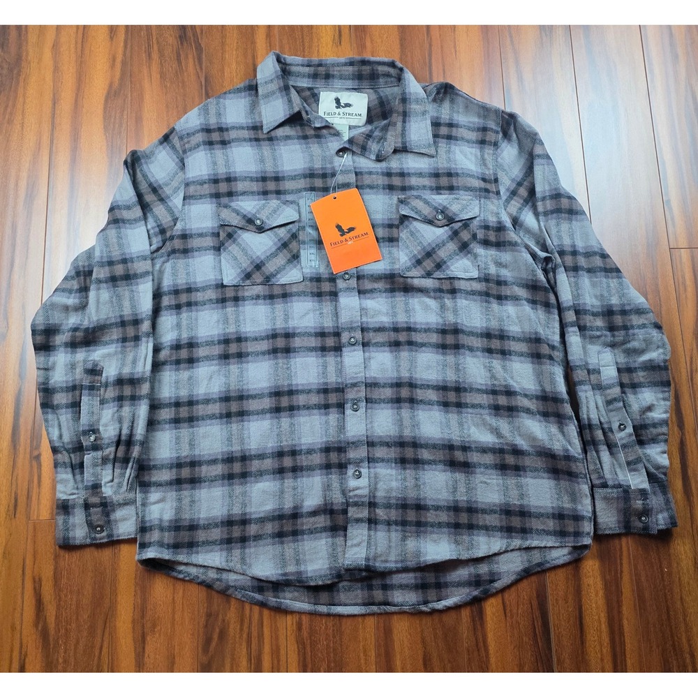 Field & Stream Mens Rugged Flannel Shirt Steel Grey Cadet Plaid XXL MCA1016-F